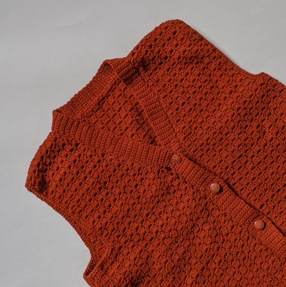 Hand Knit Orange Vest - Picture 1 of 4